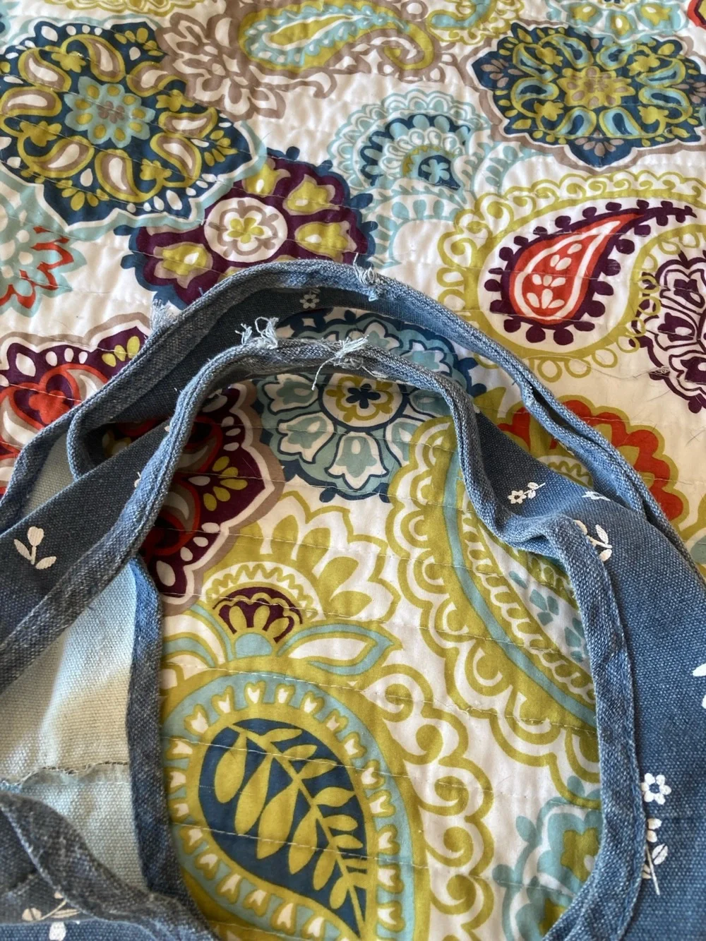 Blue Floral Canvas Tote with Front Pocket